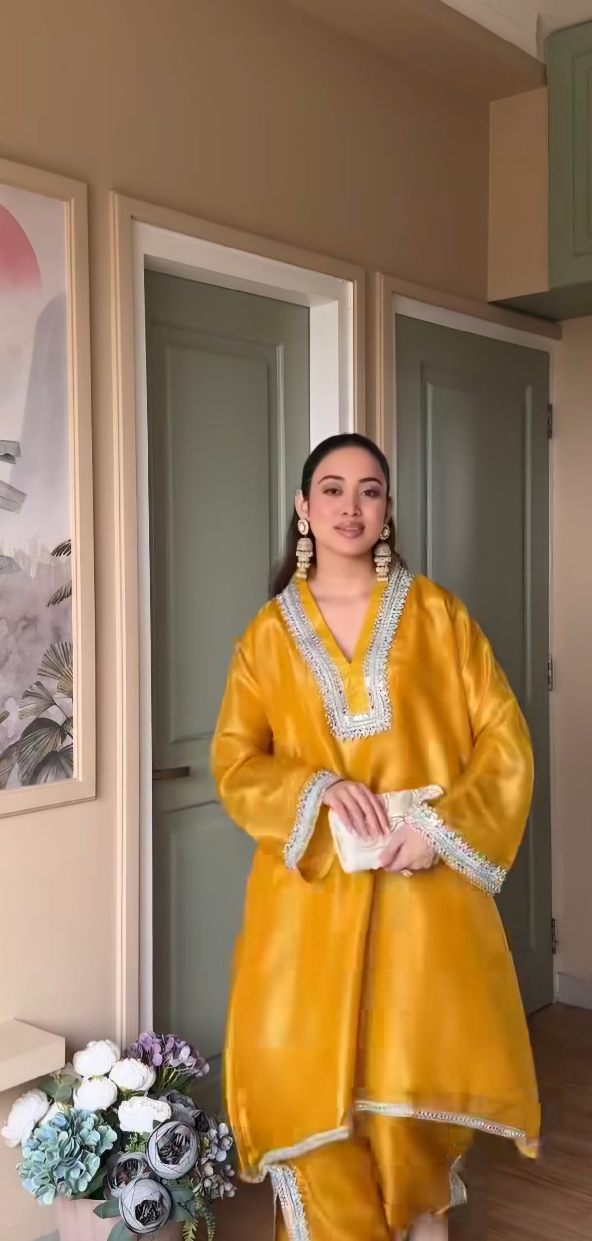 Sun yellow sparkle  kurti n plazzo set