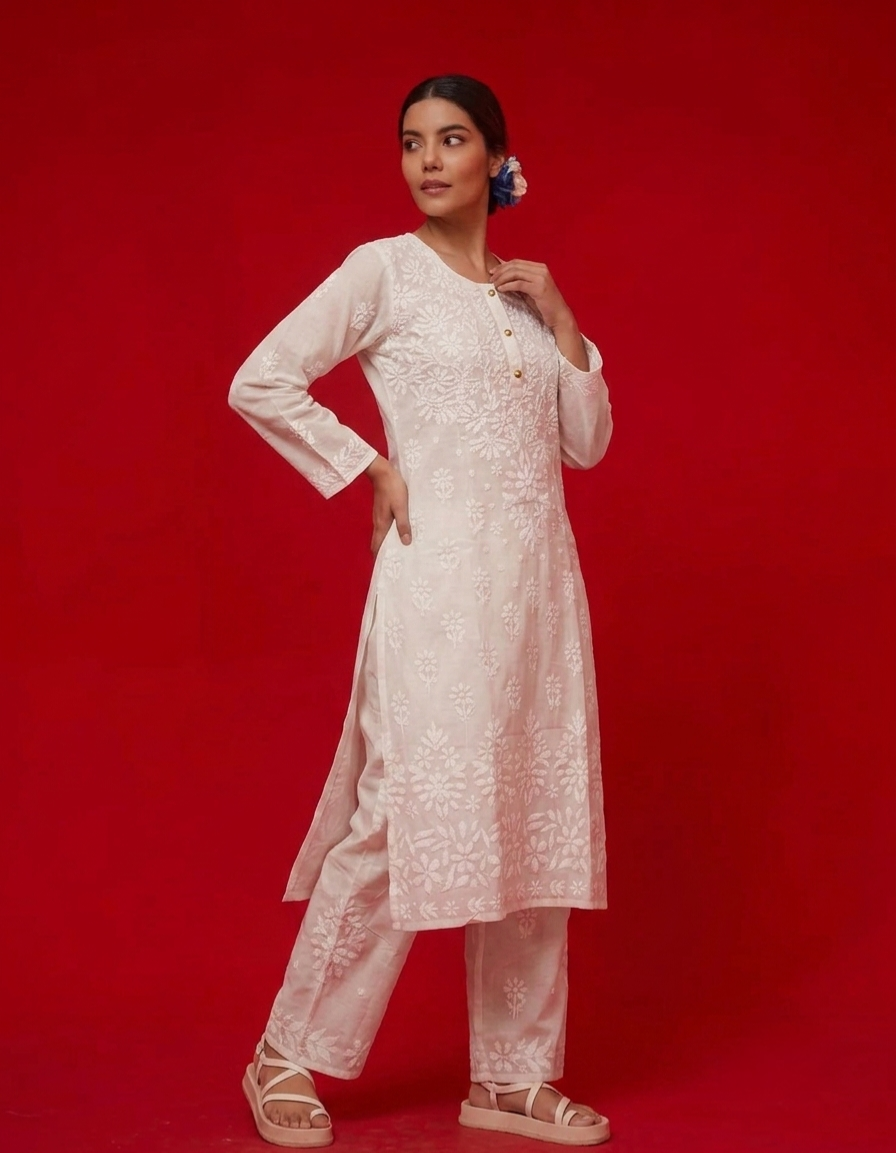 White cloud kurti n plazzo set