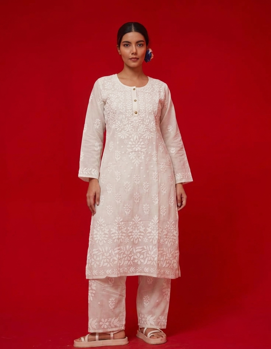 White cloud kurti n plazzo set