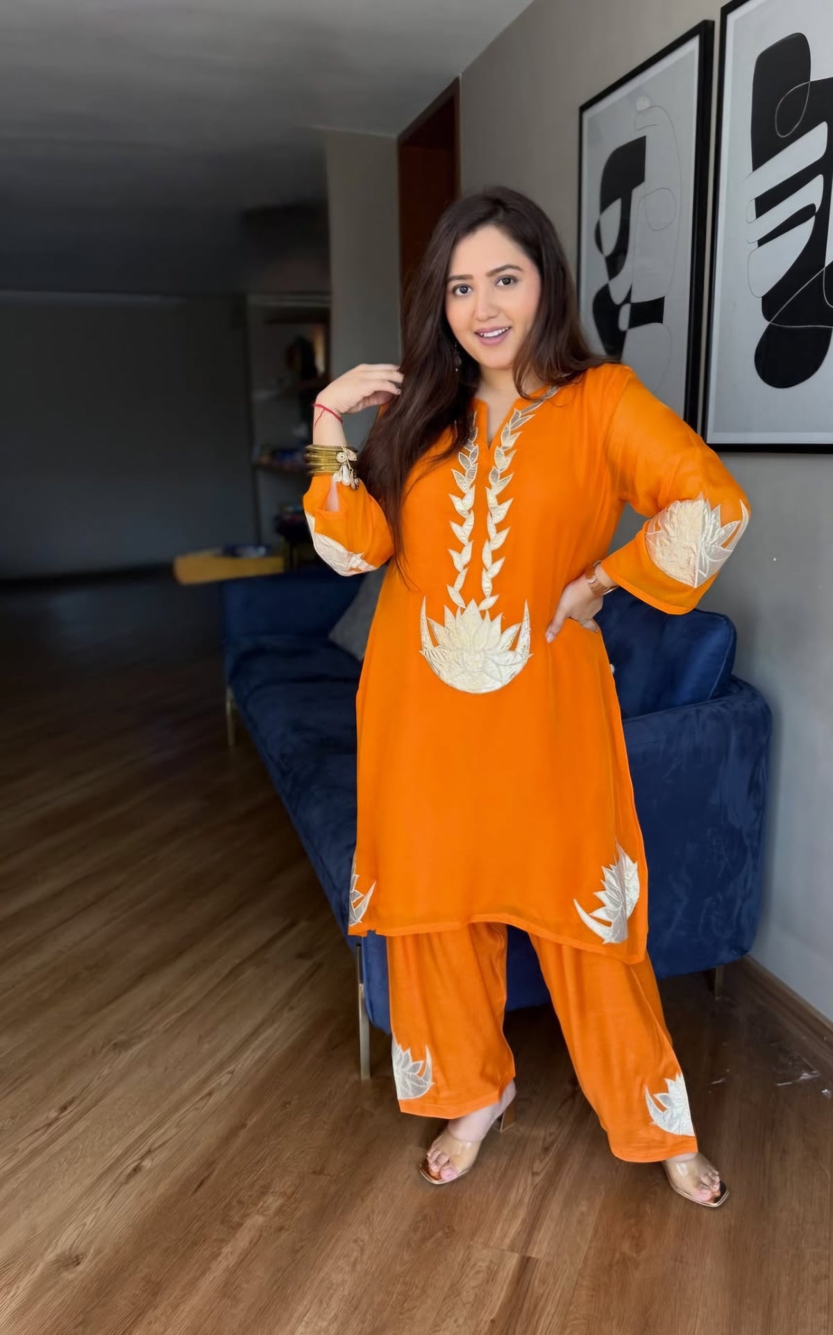 Aaomi orange cotton top n bottom set